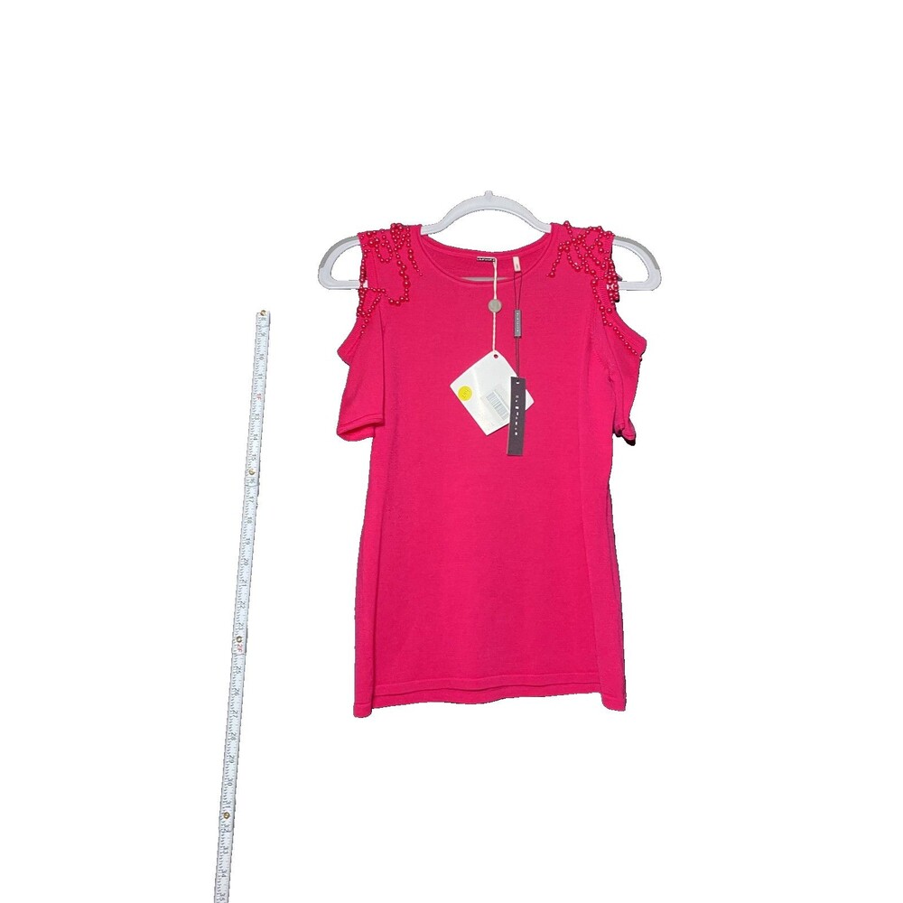 Elie Tahari Women’s Cold Shoulder Embellished Pink Top – Size XS – NWT